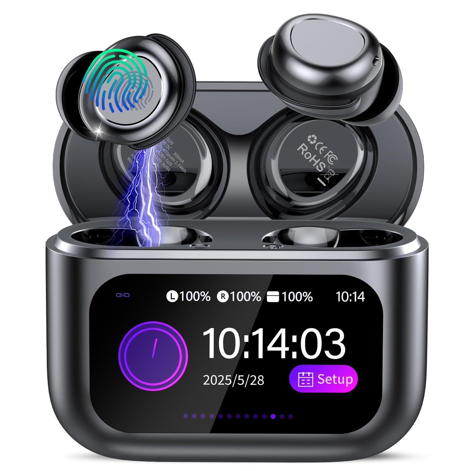 ZYHKON Bluetooth Kopfhörer, Bluetooth 5.4 Schlafkopfhörer In Ear mit Touchscreen, 48H Spielzeit Mini Kopfhörer mit HiFi Sound/5 EQ-Modi/ENC Noise Cancelling, Wireless Ohrhörer für Seitenschläfer Schwarz