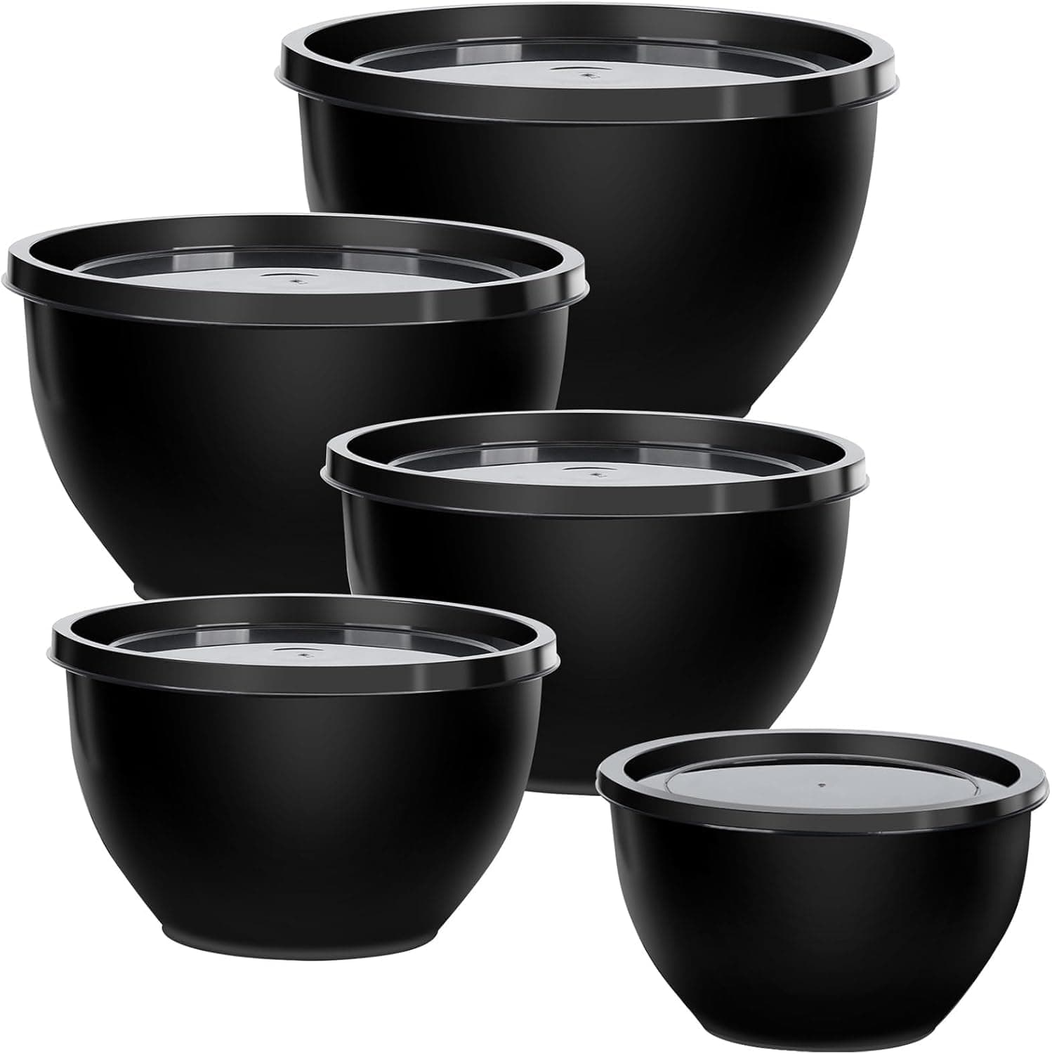 🥗 Greentainer Salatschüssel Set mit Deckel, 10-teiliges Rührschüssel aus Kunststoff Schwarz 🥣🛍️
