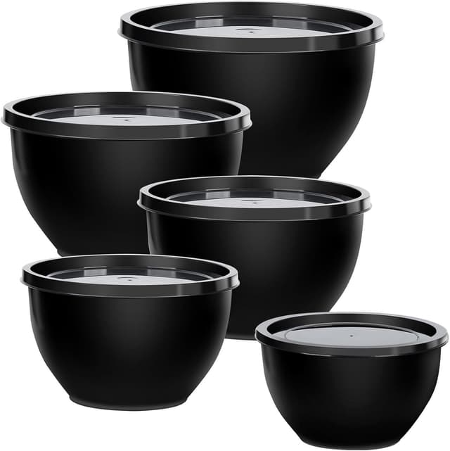 🥗 Greentainer Salatschüssel Set mit Deckel, 10-teiliges Rührschüssel aus Kunststoff Schwarz 🥣🛍️