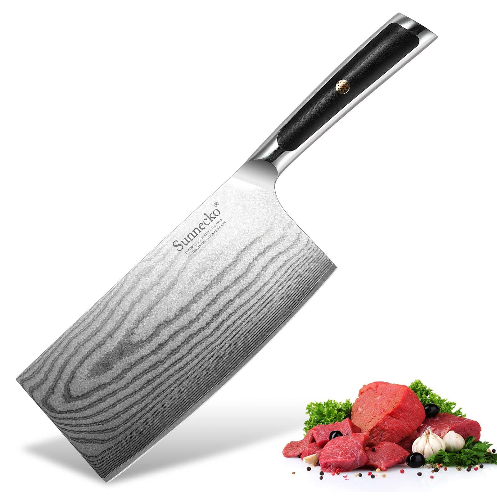 🔪🌟 Sunnecko 18cm Chinesisches Damast Hackmesser Küchenmesser - Professionelles Fleischbeil 🌟🔪