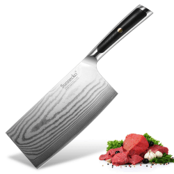 🔪🌟 Sunnecko 18cm Chinesisches Damast Hackmesser Küchenmesser - Professionelles Fleischbeil 🌟🔪