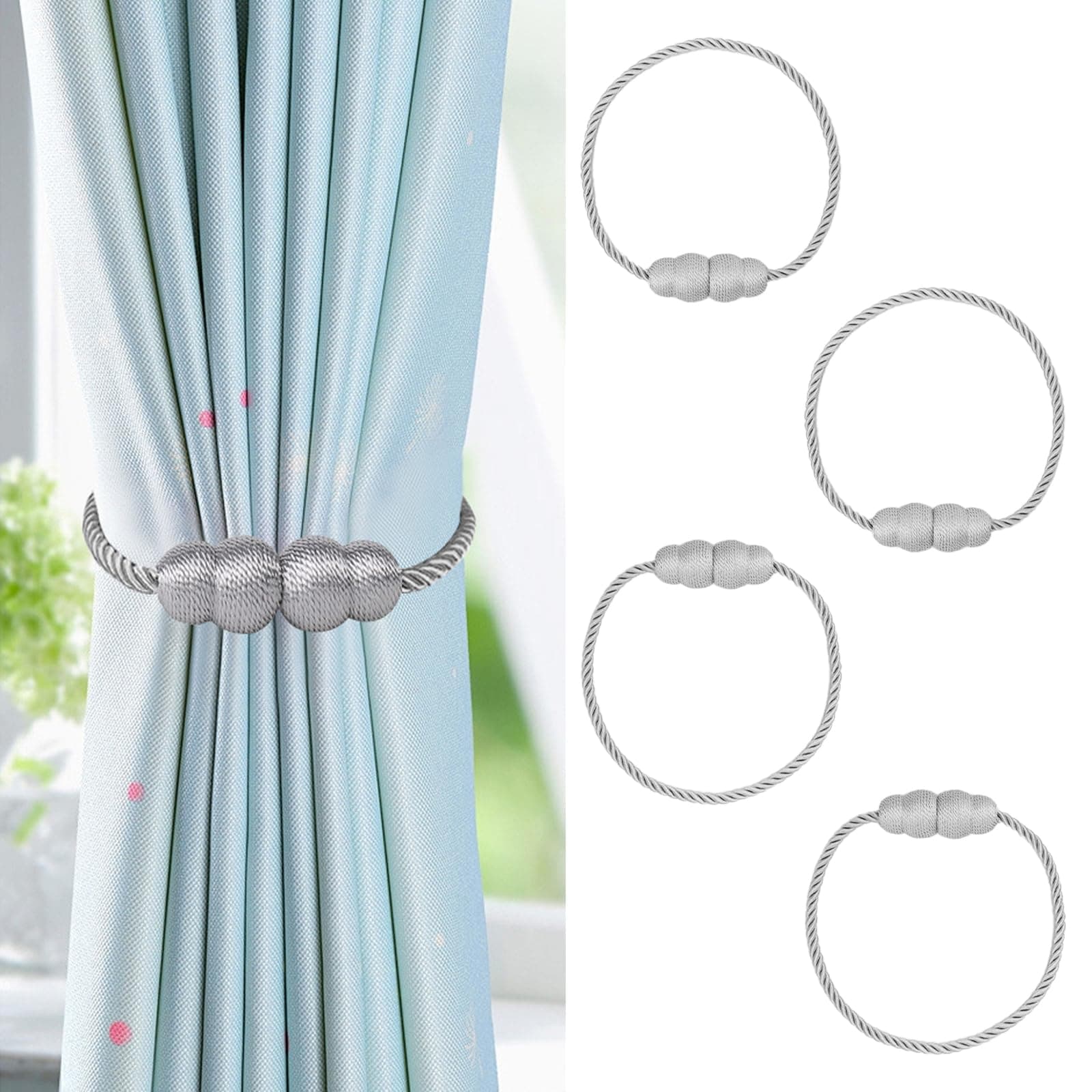 NAHUAA 4 Stück Vorhang Raffhalter Magnetisch Grau für Vorhänge 50 cm