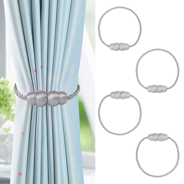 NAHUAA 4 Stück Vorhang Raffhalter Magnetisch Grau für Vorhänge 50 cm