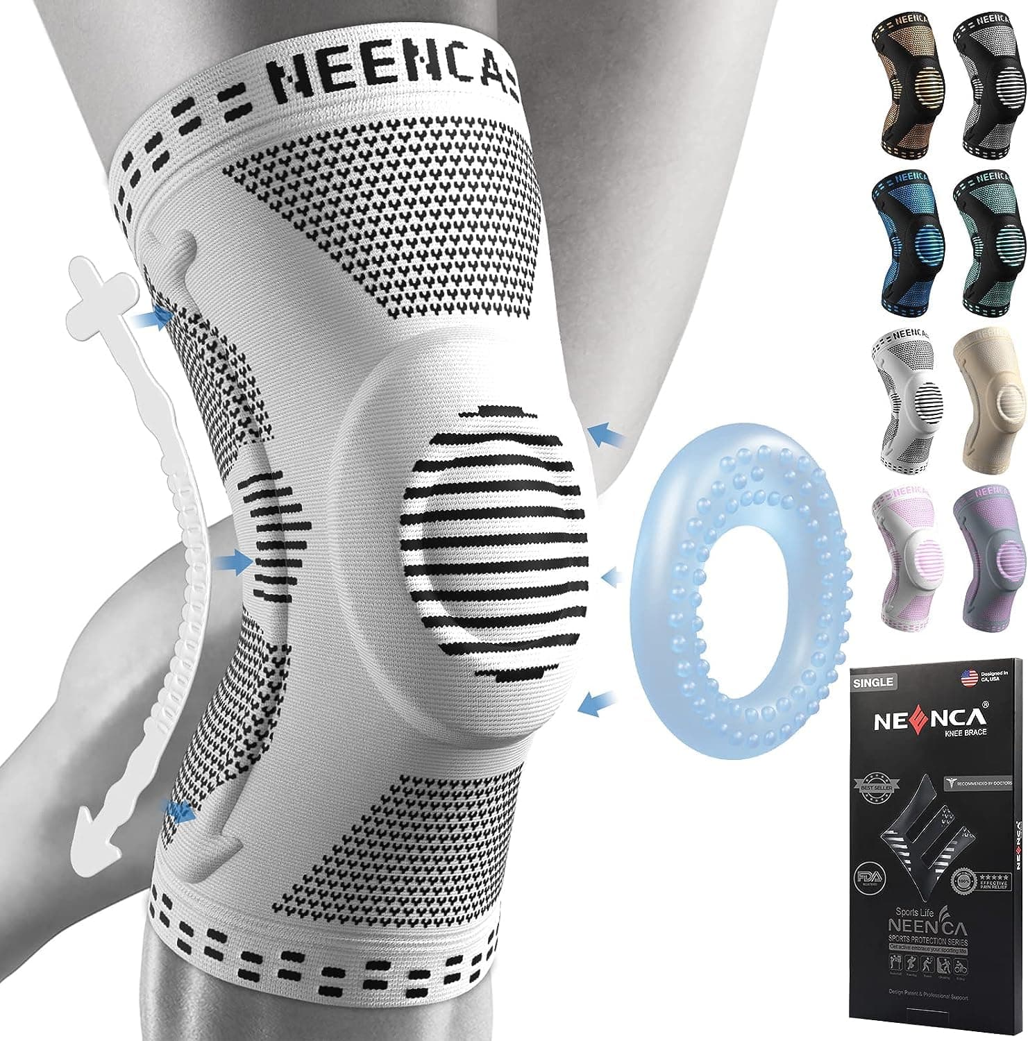 NEENCA Kniestütze mit Patella Gel Pads & Feder Seitenstabilisatoren - Grau XL