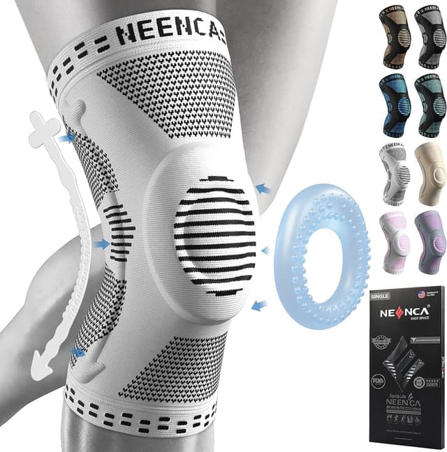 NEENCA Kniestütze mit Patella Gel Pads & Feder Seitenstabilisatoren - Grau XL