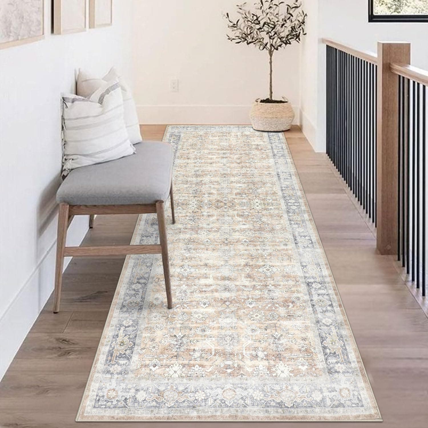 Homcomodar Distressed Läufer Teppich für Flur 80x200cm 🌟 Vintage Küchen Läufer Teppich 🏡