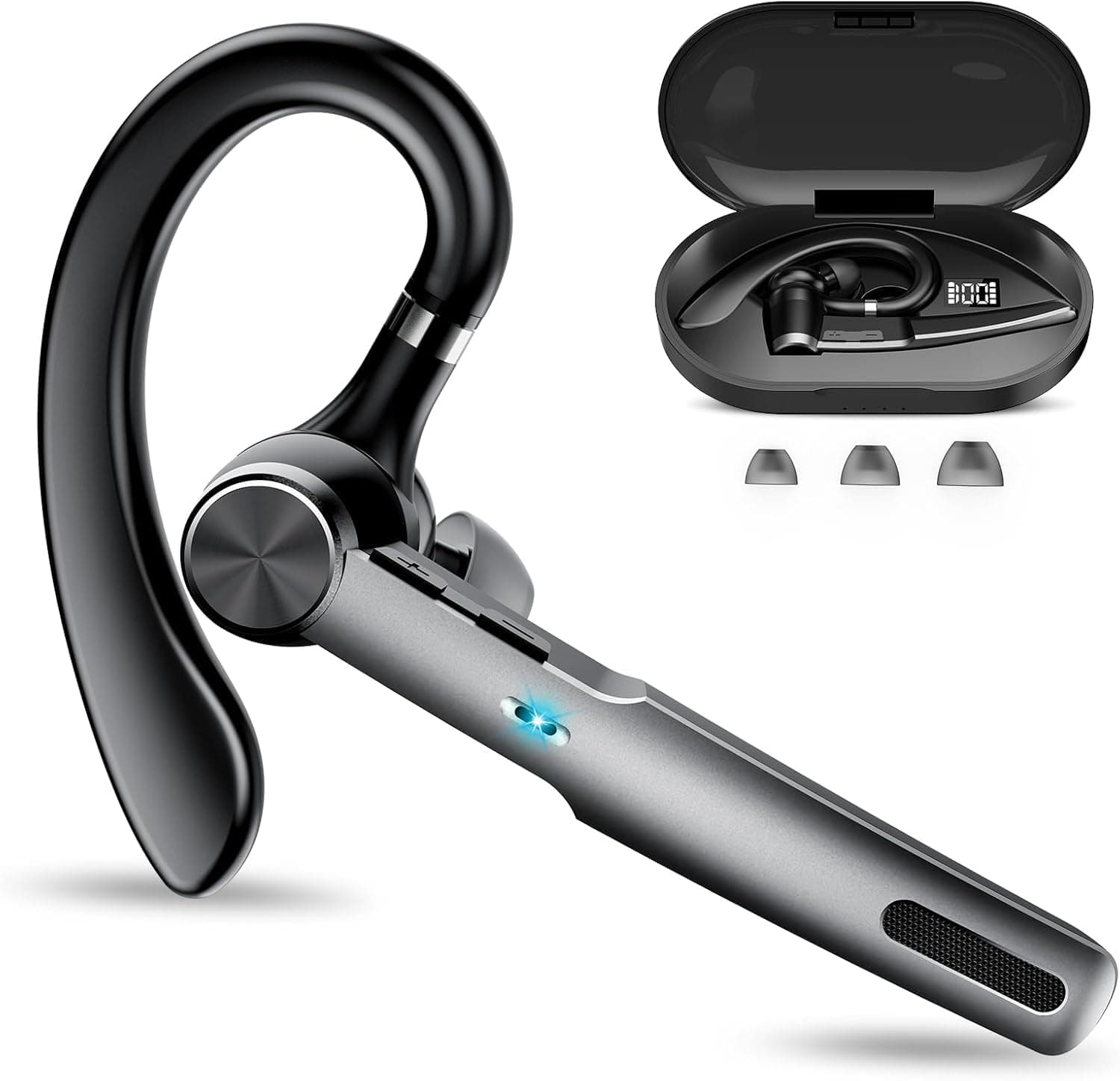 🎧 Bluetooth Headset Wireless Freisprech Telefon, 5.4 Bluetooth Earbuds Handy, 60H Spielzeit, ENC Dual Mic Geräuschunterdrückung Ohrhörer, Wireless Headset mit Ladecase für Business/Büro, Schwarz