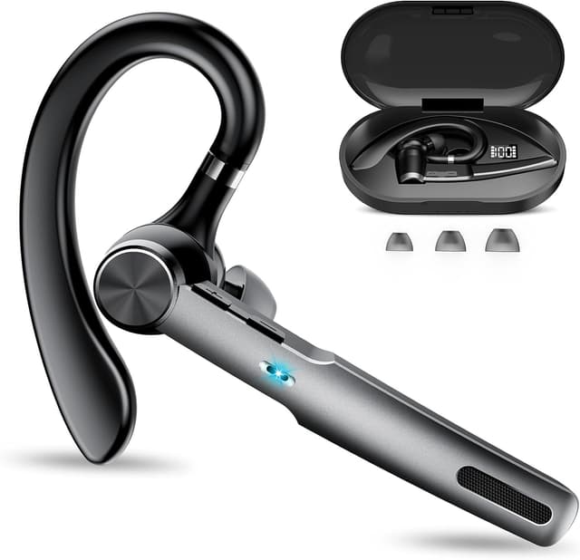 🎧 Bluetooth Headset Wireless Freisprech Telefon, 5.4 Bluetooth Earbuds Handy, 60H Spielzeit, ENC Dual Mic Geräuschunterdrückung Ohrhörer, Wireless Headset mit Ladecase für Business/Büro, Schwarz