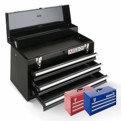 🔧🧰 Arebos Werkzeugkoffer mit 3 Schubladen & 2 Ablagefächern 52 x 22 x 30,5 cm | Schwarz 🛠️🔒