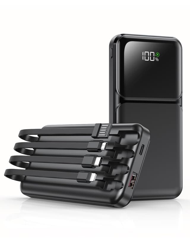🔋📱 Power Bank 15000mAh mit 4 Kabeln - Powerbank 22,5W PD20W USB-C Schnelllade-Externe Handyakku