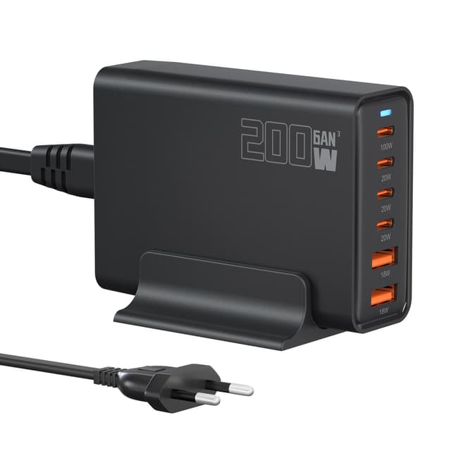 200W USB C Ladegerät, PD 100 W Schnellladegerät 6 Port Ladestation GaN-III Charger