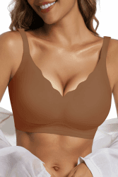 Vtelor Bügelloser BH Damen Ohne Bügel Push up BH 🌸 Große Brüste Starker Halt 🌟 Soft Seamless Nahtloser BH 🌺 XL Braun