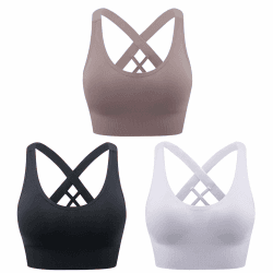 Heersan Sport BH Damen | Push up Sport Bra ohne Bügel | Starker Halt | 3 Stück - Weiß + Schwarz + Kaffee