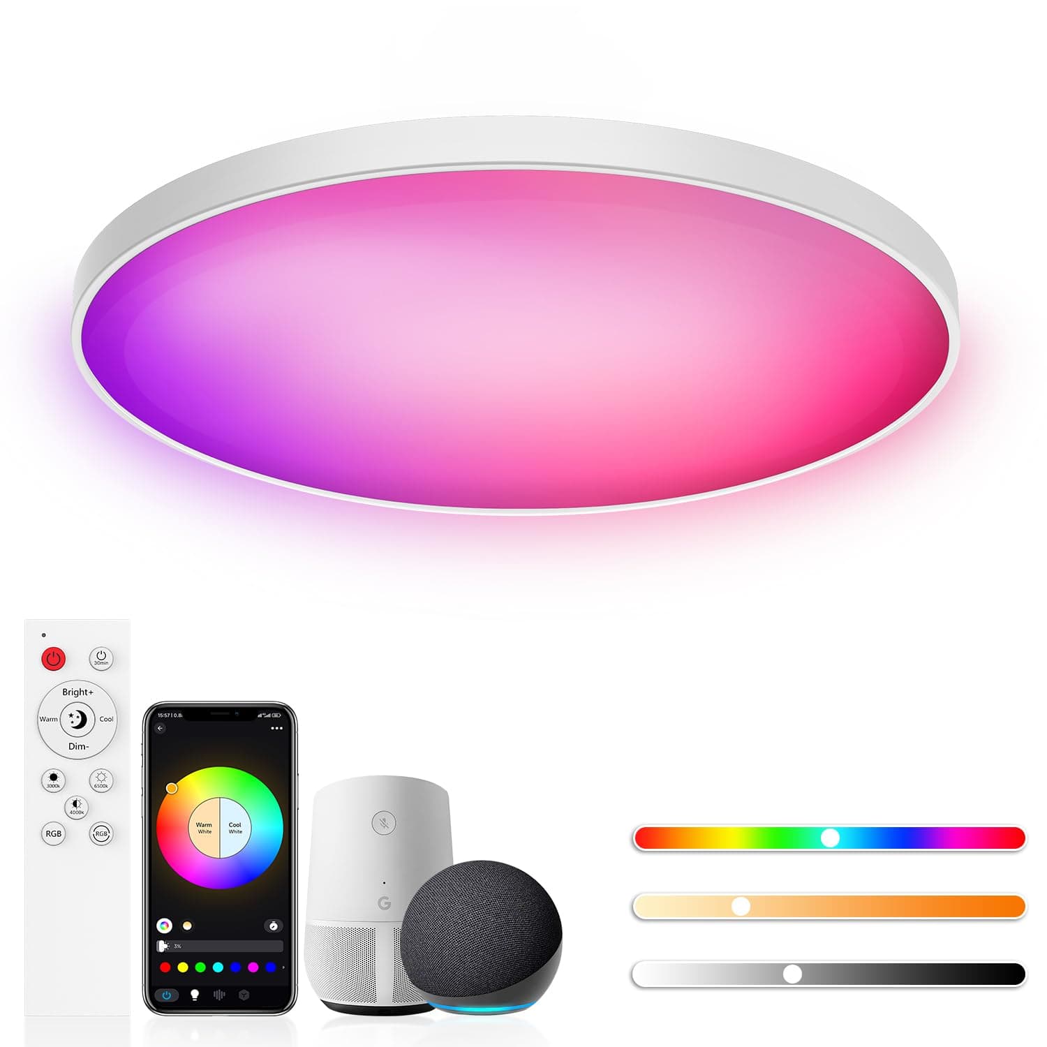 Birnetek® Deckenlampe LED 30W mit RGB-Beleuchtung 🌈