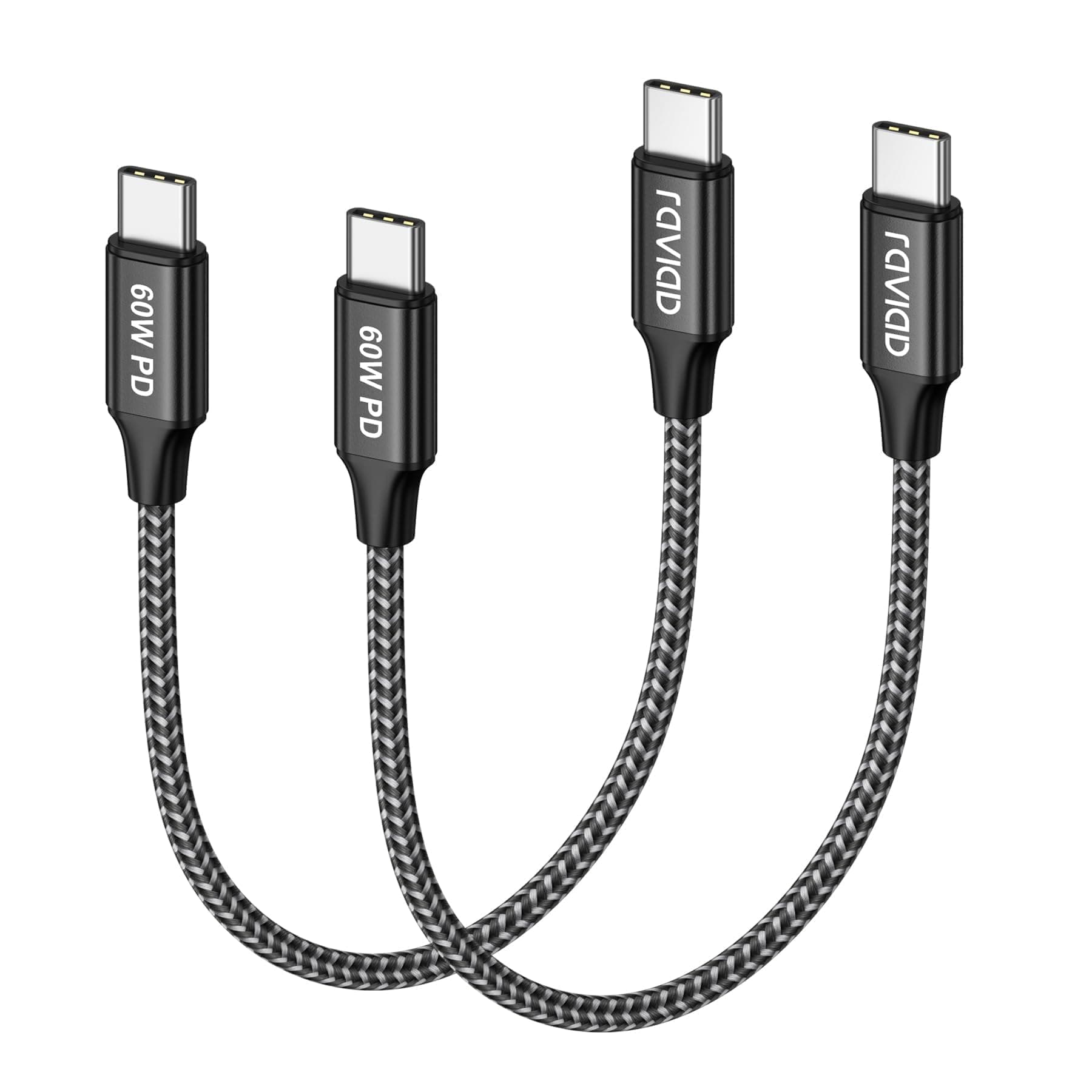 🔋 RAVIAD USB C auf USB C Kabel Kurz [2Stück 0.3M] 60W 20V/3A PD 3.0 & QC 4.0+ Schnellladekabel ⚡