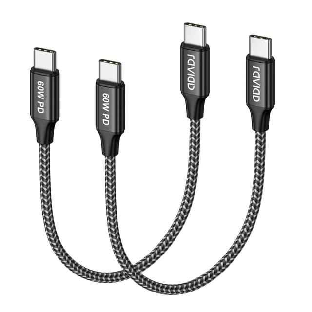 🔋 RAVIAD USB C auf USB C Kabel Kurz [2Stück 0.3M] 60W 20V/3A PD 3.0 & QC 4.0+ Schnellladekabel ⚡