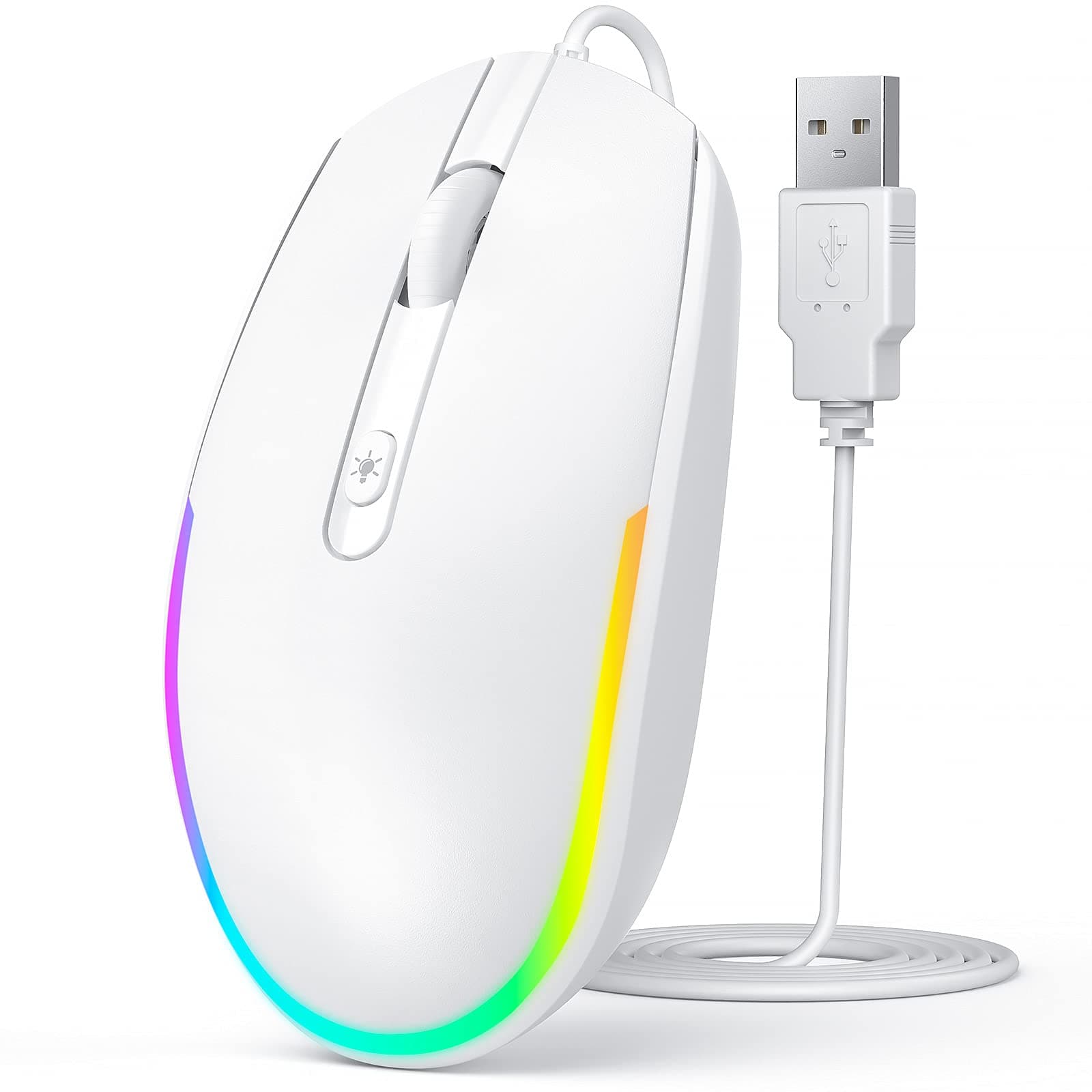 Seenda Maus mit Kabel - Weiß 🖱️💡🌈
