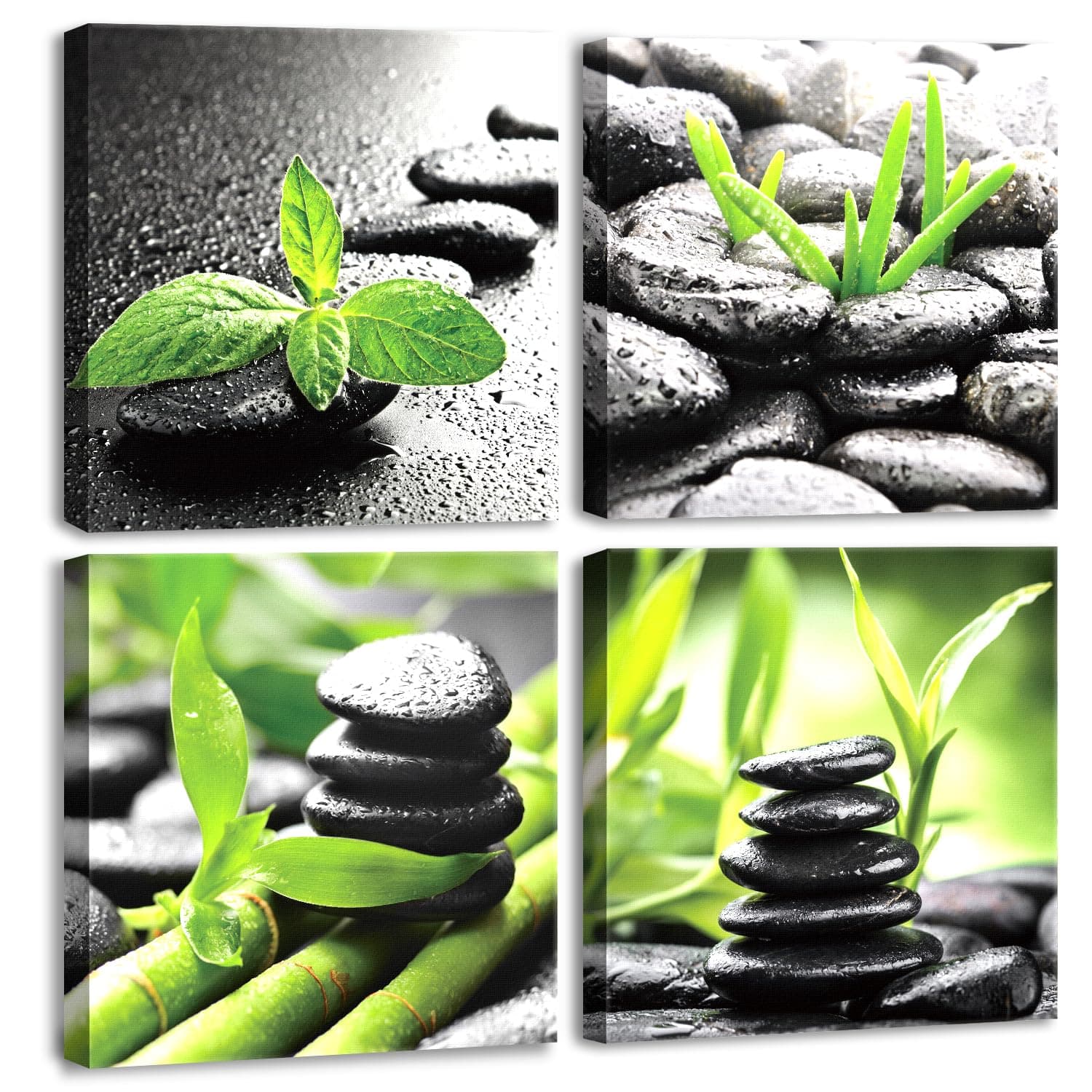 CHDITB 4 Stück Grüne Zen Leinwandbilder 🌿🖼️ - Modernes Zen Wandkunst Set