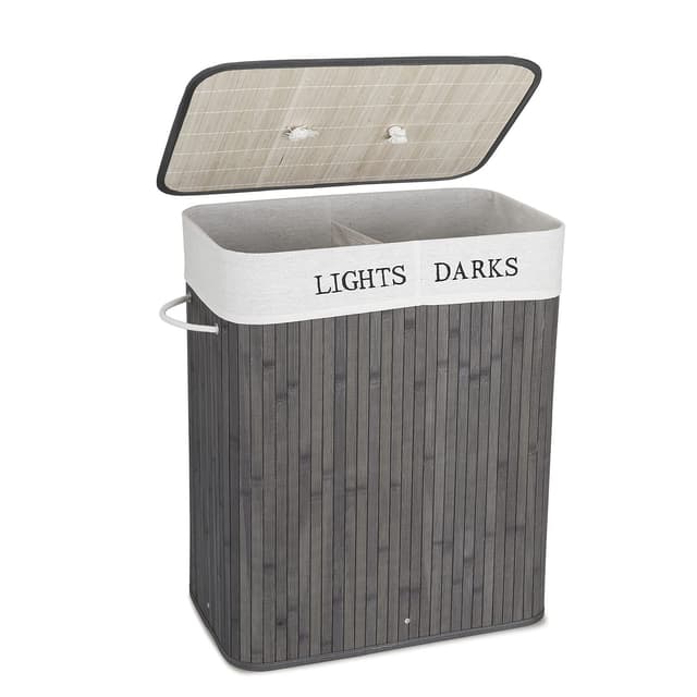 Mondeer 100L Wäschekorb mit Deckel 2 Fächern Bambus Wäschesammler faltbar 🧺