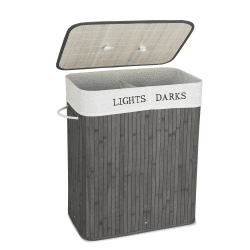 Mondeer 100L Wäschekorb mit Deckel 2 Fächern Bambus Wäschesammler faltbar 🧺