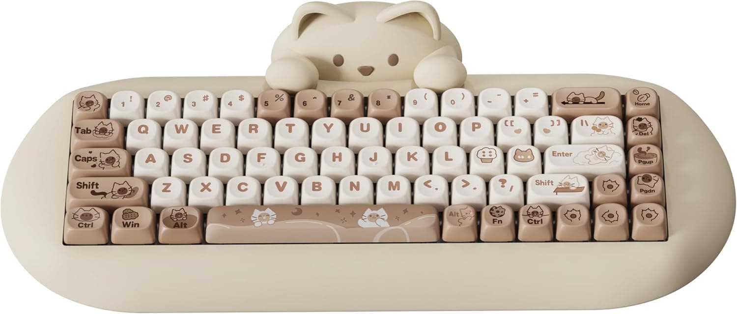 YUNZII C68 Wireless Mechanical Keyboard,65% Gaming Keyboard Hot Swap,Triple Mode BT5.0/2.4G/Wired,RGB Backlit NKRO,Cute Cat Silicone Keyboard für Win/Mac (Brown Cat,Milk Switch)