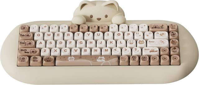 YUNZII C68 Wireless Mechanical Keyboard,65% Gaming Keyboard Hot Swap,Triple Mode BT5.0/2.4G/Wired,RGB Backlit NKRO,Cute Cat Silicone Keyboard für Win/Mac (Brown Cat,Milk Switch)