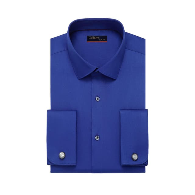 👔 Gollnwe Hemd Herren Regular Fit Stretch Langarm Männer Hemden Französische Manschettenhemden - Dunkelblau L