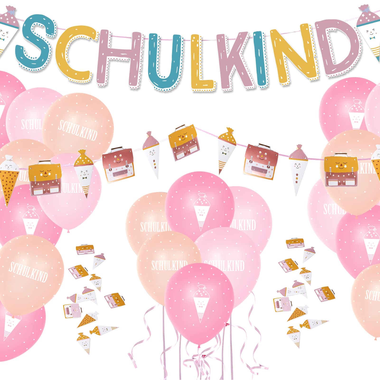 Einschulung Deko Set für Mädchen 🎒📚🎈