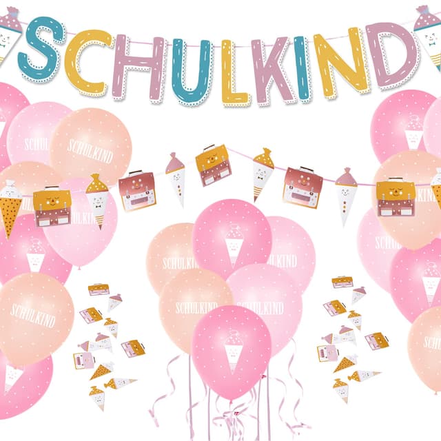 Einschulung Deko Set für Mädchen 🎒📚🎈