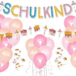 Einschulung Deko Set für Mädchen 🎒📚🎈