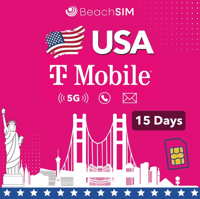 🏖️ BeachSIM T-Mobile USA SIM unlimitierte Daten & Telefonie & SMS (USA - 15 Tage) 15 Days 📱📶