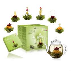 Angebot: Creano Teeblumen Geschenkset Erblühtee mit Glaskanne 🍵🌹 - Grüner Tee fruchtig aromatisiert (Teerosen in 6 Sorten)