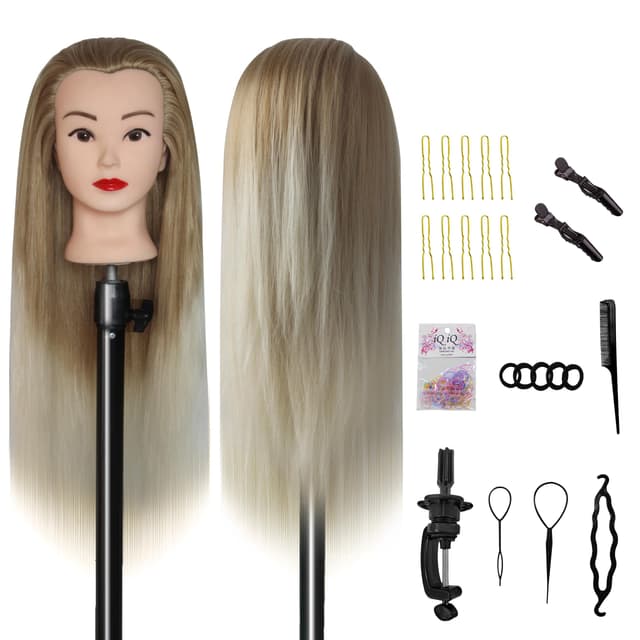 🌟 Aofadaning Trainingsköpfe: 100% Hochtemperaturfaser Haar 28zoll Trainingskopf für Frisöre mit Ständer DIY Haare Frisuren Set (Braun und Weiß) 🌟