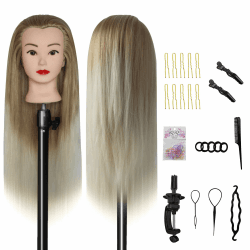 🌟 Aofadaning Trainingsköpfe: 100% Hochtemperaturfaser Haar 28zoll Trainingskopf für Frisöre mit Ständer DIY Haare Frisuren Set (Braun und Weiß) 🌟