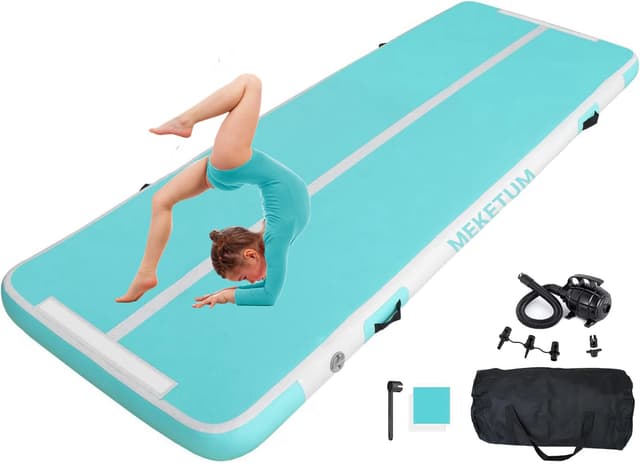 MEKETUM Air Turn Track Matte 2m 3m 4m 5m 10/20cm Dicke Turnen Matten Aufblasbar Gymnastikmatte 🤸‍♀️ Rutschfest Sportmatte - Grün