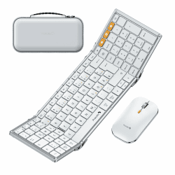 ProtoArc XKM01 Faltbare Tastatur und Maus | Bluetooth Tastatur Klappbar 🌟 | Ziffernblock 🖱️ | QWERTZ-Layout - Weiß und Silber