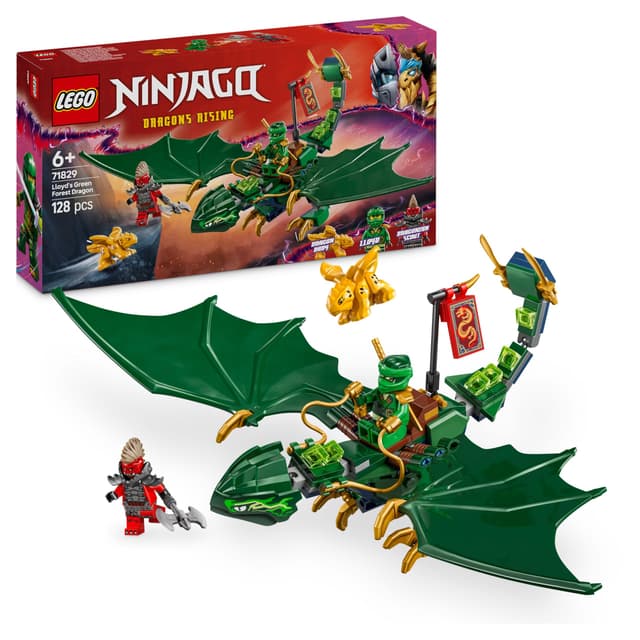 LEGO NINJAGO Lloyds grüner Walddrache 🐉 - Spielzeug Drache mit 2 Minifiguren - Drachenfigur mit beweglichem Schwanz, Hals, Beine & Flügel