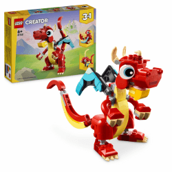 LEGO Creator 3in1 Roter Drache 🐉 Spielzeug mit 3 Tierfiguren inkl. Roter Drache, Fisch und Phönix 🦜 Tiere-Set für Kinder ab 6 Jahren 31145 Single