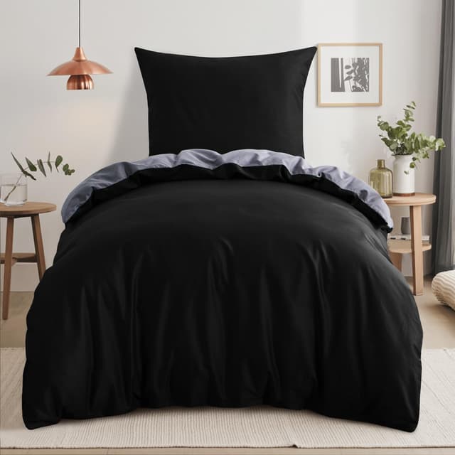 🛏️ RUIKASI Bettwäsche 140x200 Baumwolle Schwarz - Bettwäsche-Sets 140x200cm 2teilig 🖤