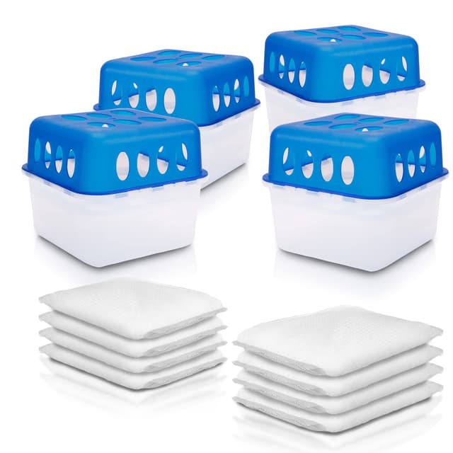 🌧️ BigDean 4x Luftentfeuchter Feuchtigkeits-Stopper mit 8 x 400g Nachfüll-Beutel Granulat – Feuchtigkeitskiller Raumentfeuchter nachfüllbar