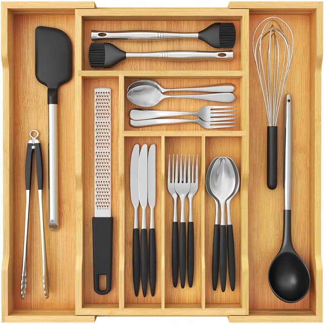 🍴🌿 Lifewit Großer Besteckkasten für Schubladen aus Bambus 🌿🍴