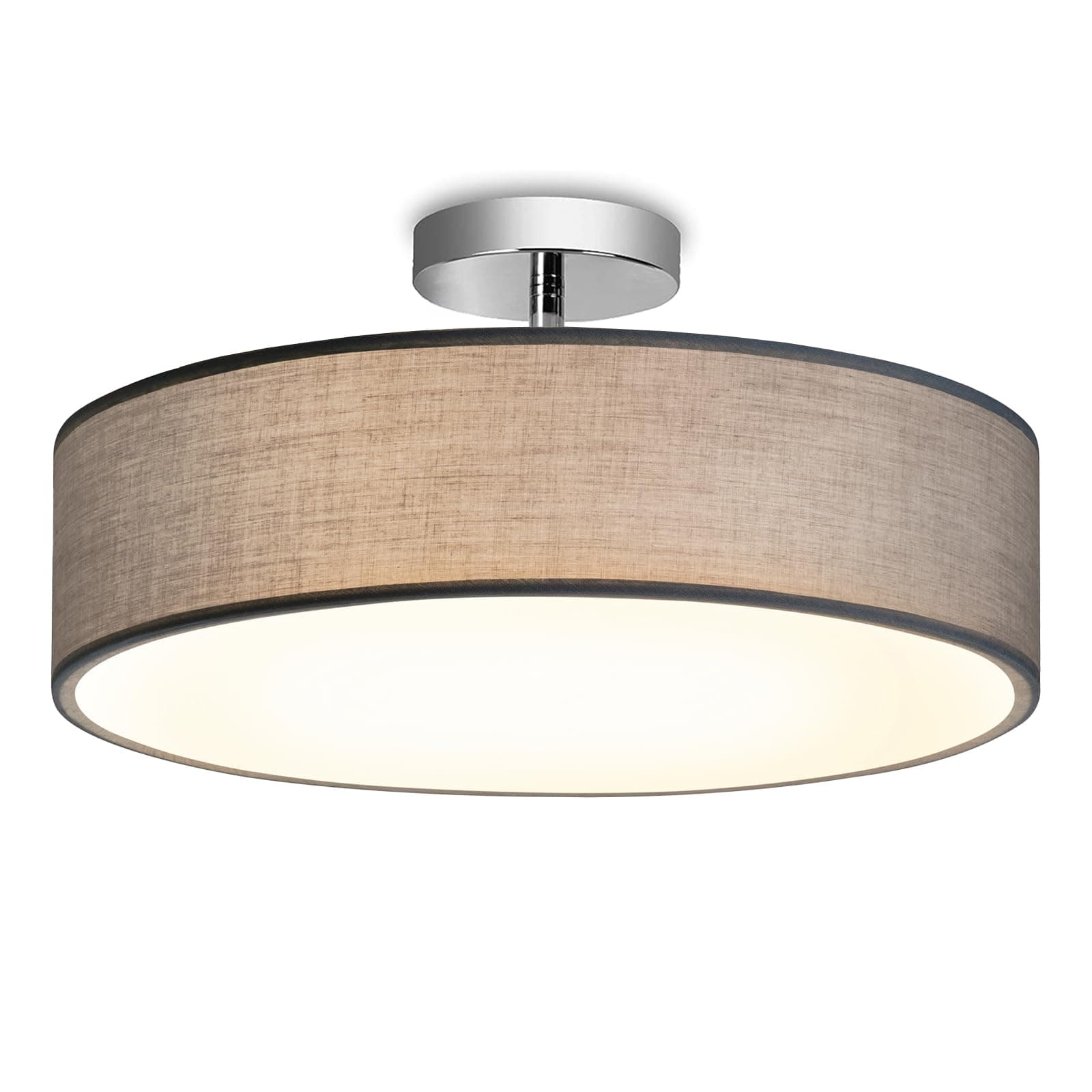 Zedelmaier Deckenleuchte Stoff Rund 38cm Grau Stoffschirm E27x2 max.40W Deckenlampe Wohnzimmer Schlafzimmer Küche Flur Kinderzimmer Lampe Decke Lampenschirm Modern (Grau+Silber, Ø38x18cm)