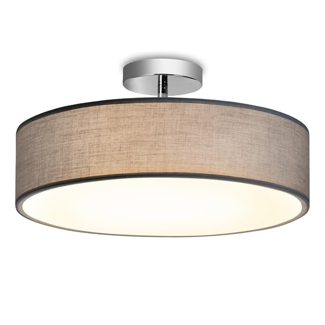 Zedelmaier Deckenleuchte Stoff Rund 38cm Grau Stoffschirm E27x2 max.40W Deckenlampe Wohnzimmer Schlafzimmer Küche Flur Kinderzimmer Lampe Decke Lampenschirm Modern (Grau+Silber, Ø38x18cm)