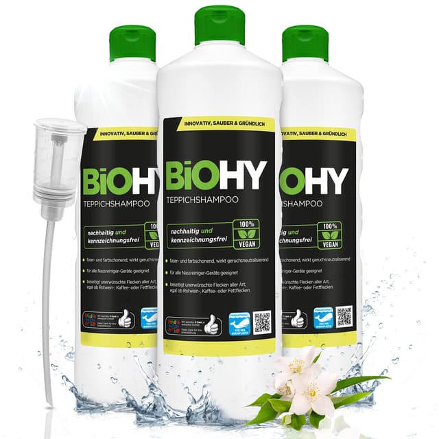 🌿🌟 BiOHY Teppichshampoo (3 x 1 Liter) + Dosierer | Teppichreiniger Konzentrat 🌟🌿