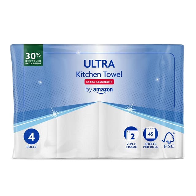 🌟ANGEBOT: Amazon ULTRA Küchenrolle, Extra Saugfähig, 4 Rollen (4 Rollen, 1-er Pack) 🌟