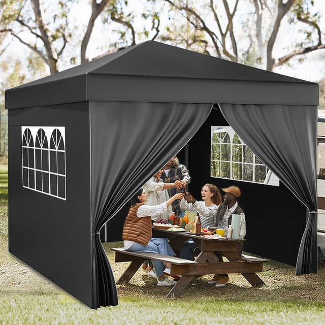 YITAHOME 3X3M Outdoor Pop Up-Pavillon mit Seite Faltpavillon 🎪 Wasserdichter Faltbarer Gartenpavillon Für Alle Jahreszeiten ☀️ Camping Pavillon Anti-uv Mit Kostenlosen Höhenverstellbaren Für Party Märkte Schwarz 3X3M