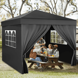 YITAHOME 3X3M Outdoor Pop Up-Pavillon mit Seite Faltpavillon 🎪 Wasserdichter Faltbarer Gartenpavillon Für Alle Jahreszeiten ☀️ Camping Pavillon Anti-uv Mit Kostenlosen Höhenverstellbaren Für Party Märkte Schwarz 3X3M