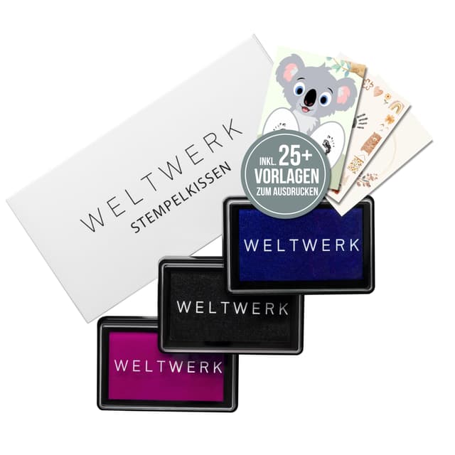 WELTWERK® Wiederverwendbare Stempelkissen für Handabdruck Baby und Fußabdruck Baby - Stempelkissen Kinder ungiftig abwaschbar - Abdruckset (3er-Set)
