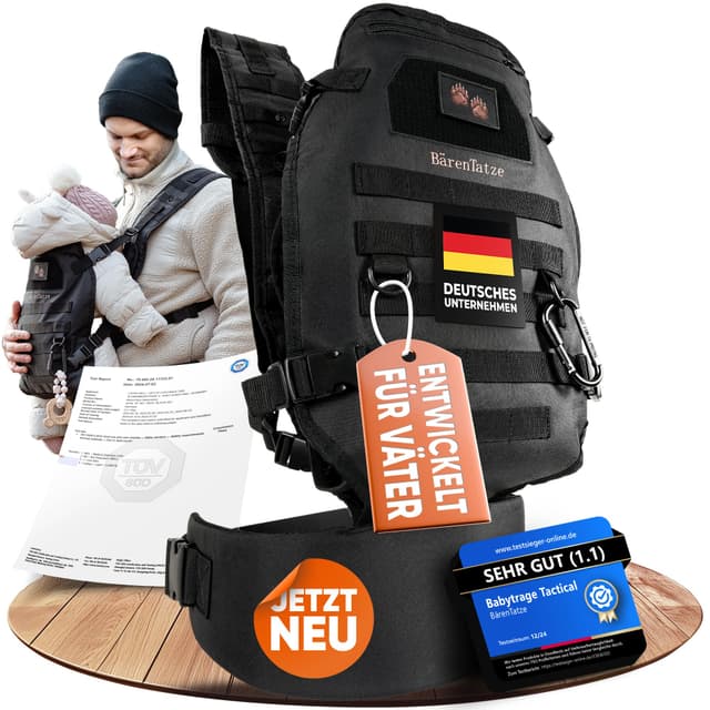 🐾 BärenTatze Babytrage Neugeborene ab Geburt,- für Männer, Baby Carrier for Newborns, Schwarz