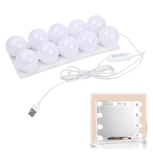 Jinlaili 10 LED Spiegelleuchte mit 3 Farbe 🌟 Hollywood-Stil Dimmbar Schminklicht 💄 Schminktisch Leuchte 💡 Makeup Lampe 🌺 Make Up Licht 💋 Schminkleuchte 🌈 Spiegellampe für Kosmetikspiegel, Badzimmer Spiegel Weiß-10pcs